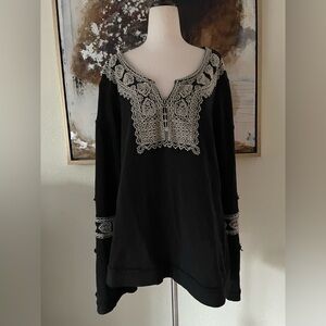 Free People Santa Maria pullover large bell sleeve sweater 100% cotton size L EC